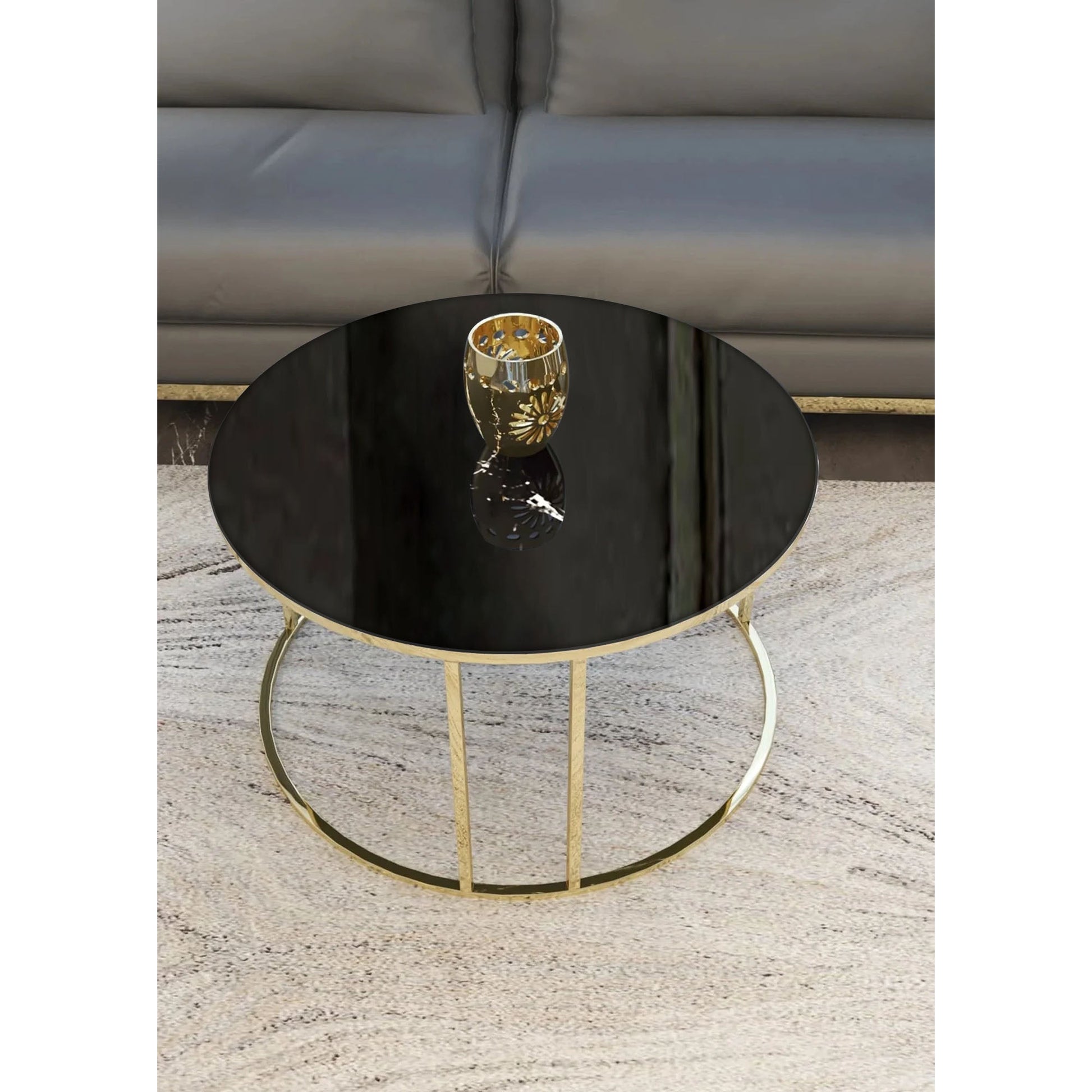 Marble Black Matte Finish Metal Centre Table