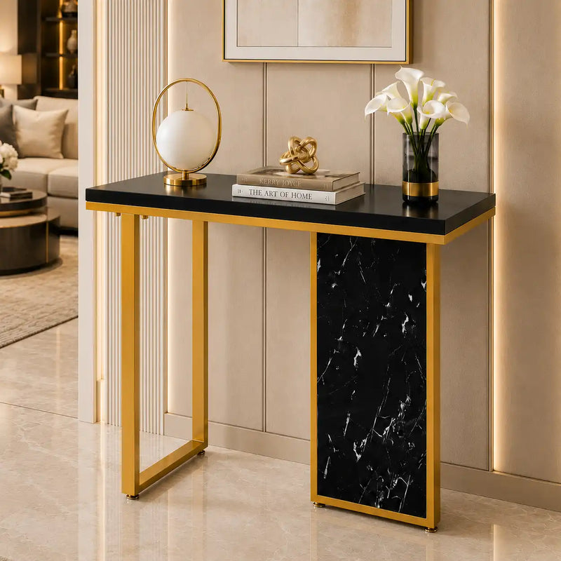Modern Opulence Black Marble Gold Console Table