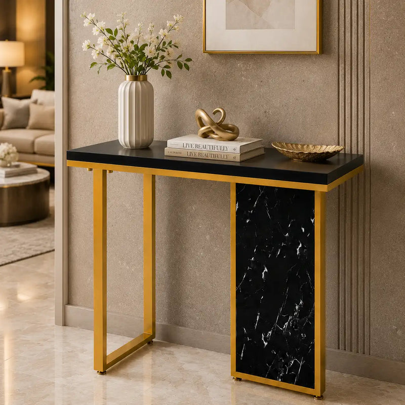 Modern Opulence Black Marble Gold Console Table
