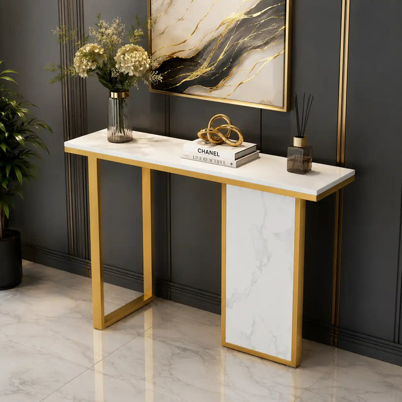 Modern Opulence White Marble Gold Console Table