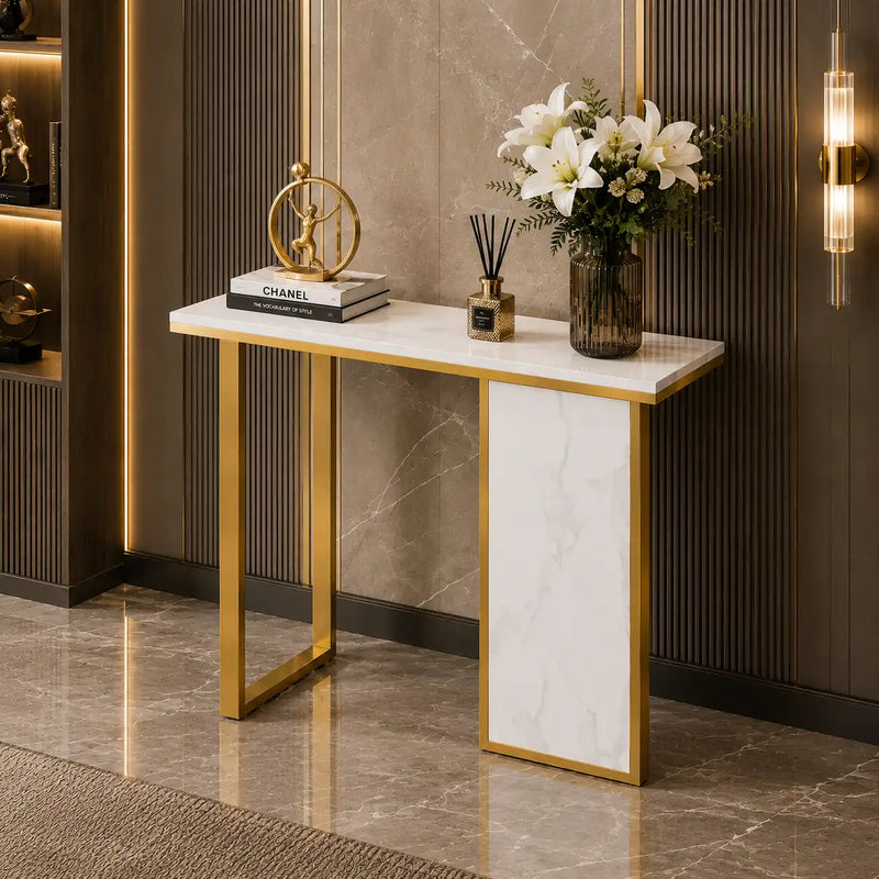 Modern Opulence White Marble Gold Console Table