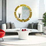 Modern Round Shape Designer Wooden Wall Mirror With Gold Texture
