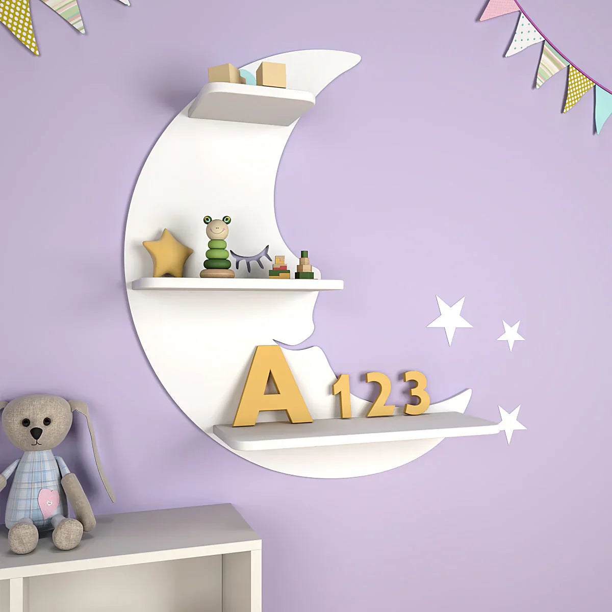 Moon Wooden Wall Shelf for Kids