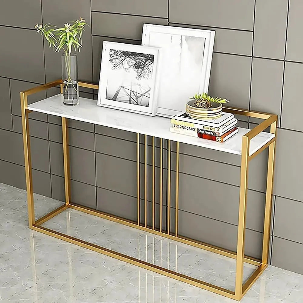 Modern Home Decor Style Console Table In Sleek Golden Rods Design