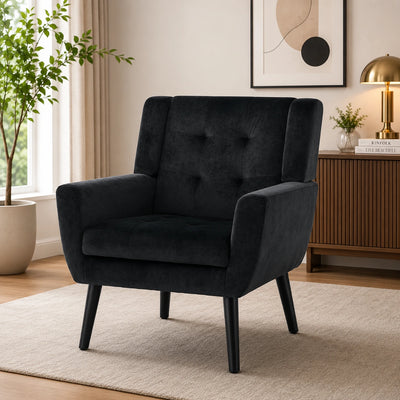 Modern Urban Black Super Soft Velvet Sofa Lounge Chair