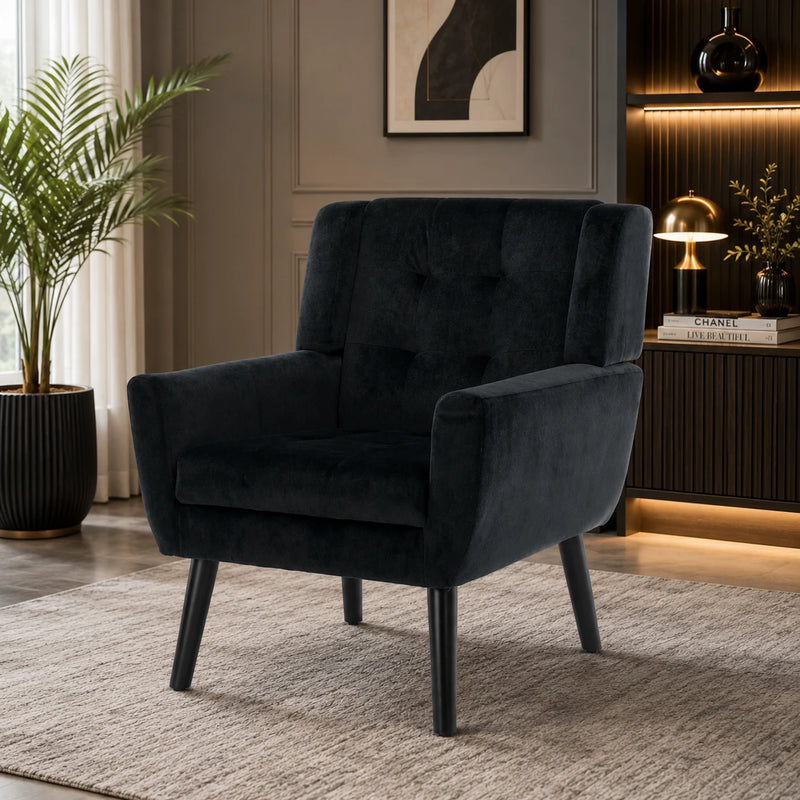 Modern Urban Black Super Soft Velvet Sofa Lounge Chair