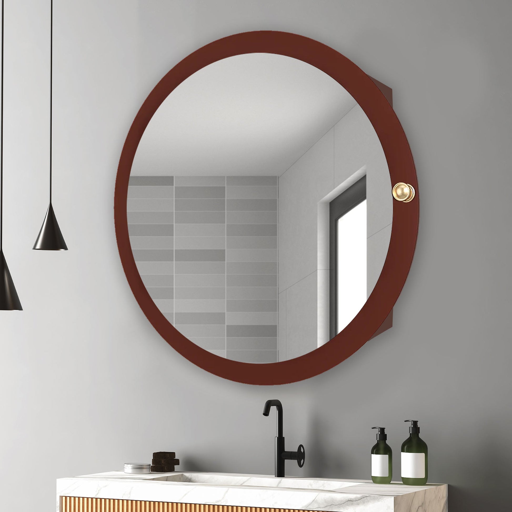 Modish Circular Wooden Bathroom Cabinet 