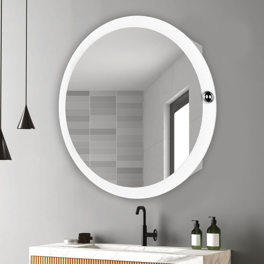 Modish Circular Wooden Bathroom Cabinet with 2 Spacious Shelves with White Finish