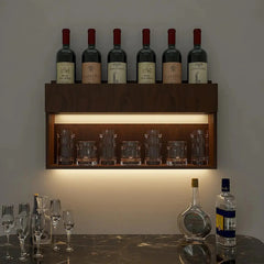 Modish Look Backlit MDF Mini Bar Shelf in Walnut Finish