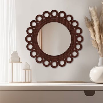 Motif Round Circular Design Art Wooden Wall Mirror