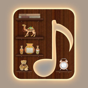 Music Symbol Note Backlit Wooden LED Light Wall Shelf with Walnut Finish