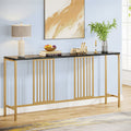 Narrow Long Faux Black Marble Gold Console Table