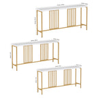 Narrow Long Faux White Marble Gold Console Table