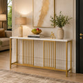Narrow Long Faux White Marble Gold Console Table