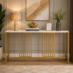 Narrow Long Faux White Marble Gold Console Table