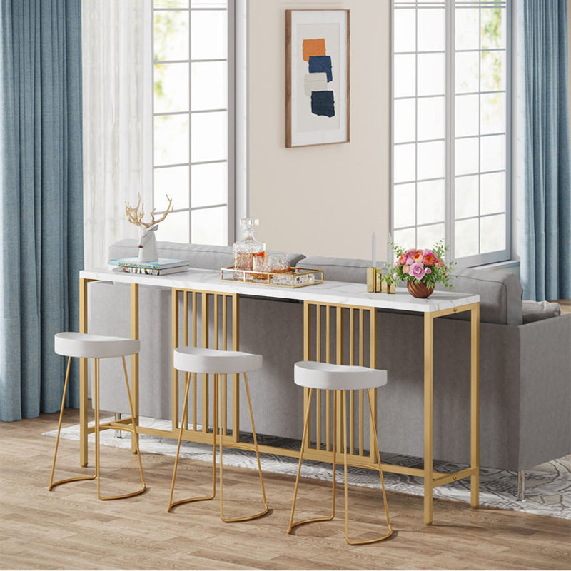 Narrow Long Faux White Marble Gold Console Table