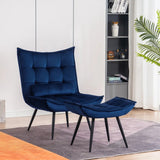 Navy Blue Plush Velvet Accent Chair With Footrest & Cushion