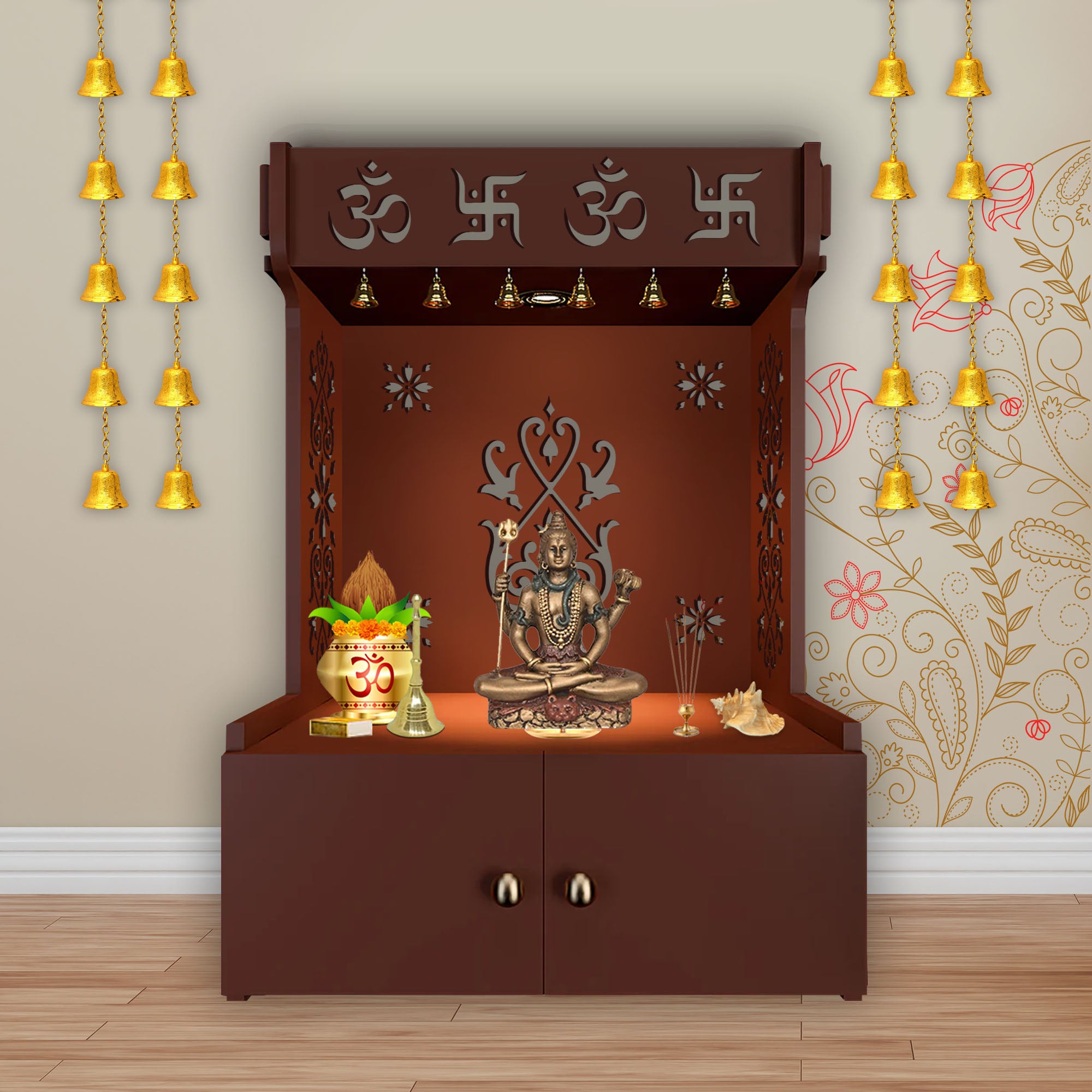 Floor Temple with Spacious Wooden Shelf 