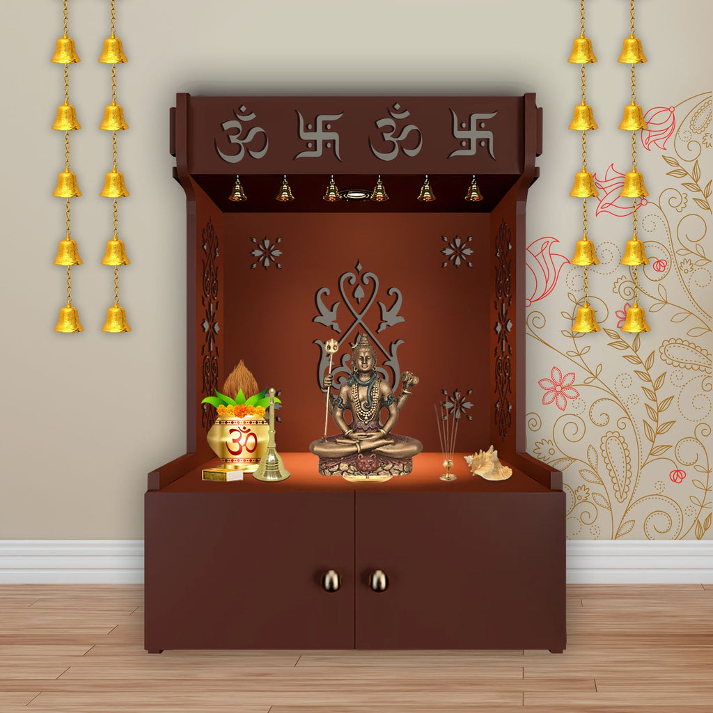 OM Swastika Symbol of Hindu Religious Floor Temple with Spacious Woode ...