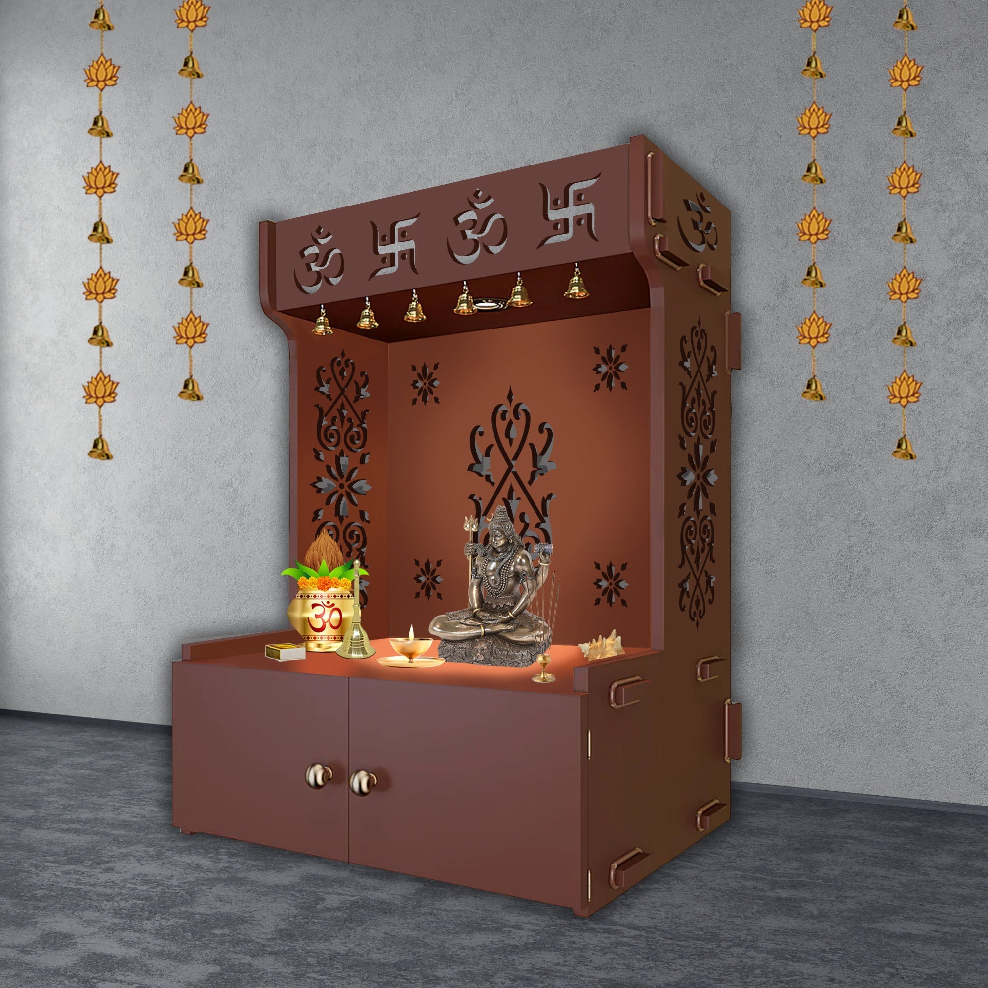 OM Swastika Symbol of Hindu Religious Floor Temple with Spacious Woode ...
