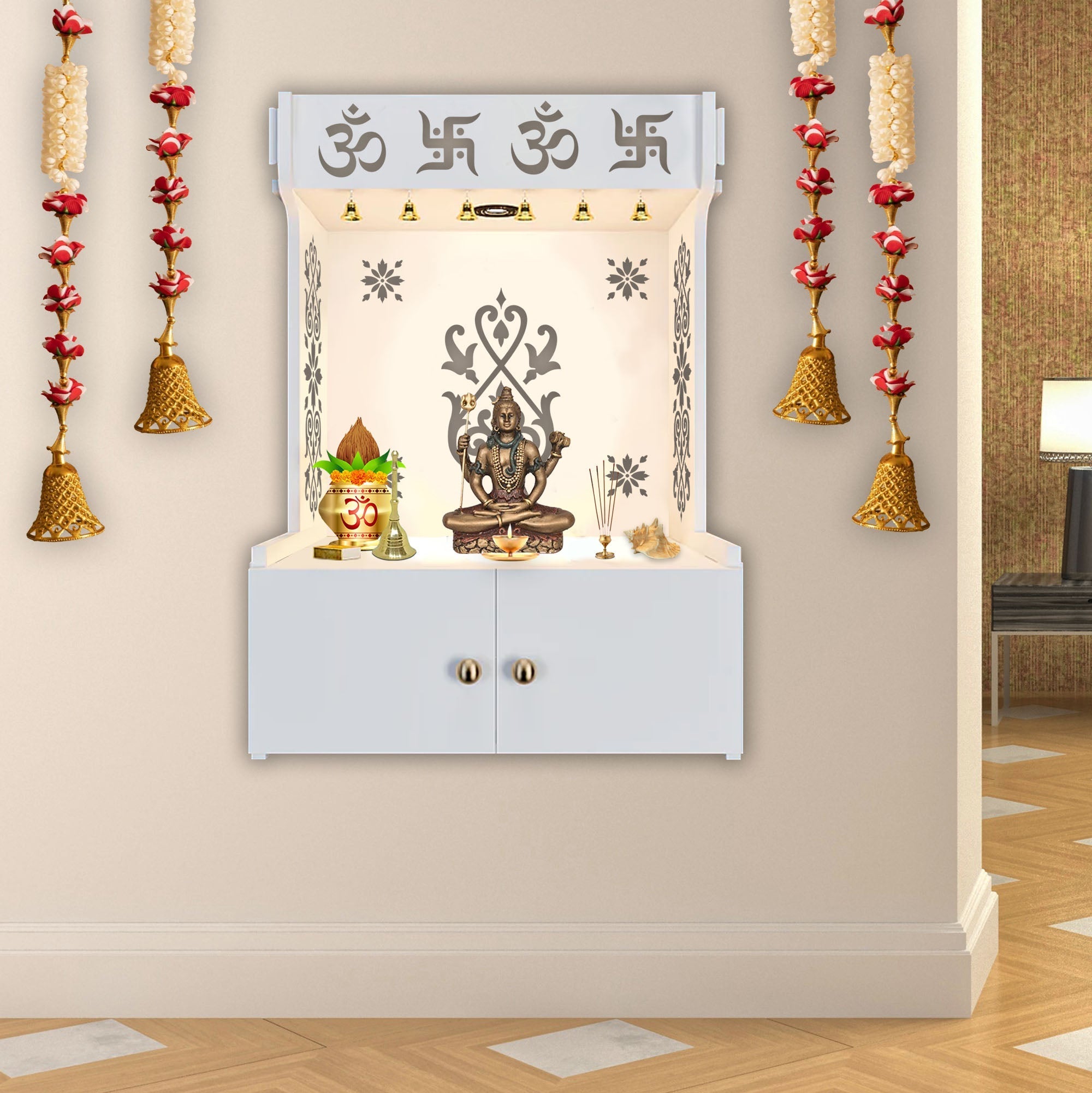 OM Swastika Symbol of Hindu Religious White Wooden Wall Temple for Hom ...