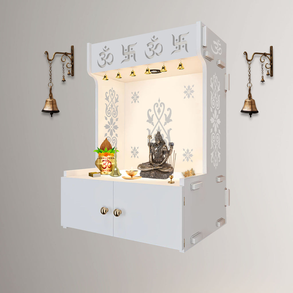 OM Swastika Symbol of Hindu Religious White Wooden Wall Temple for Hom ...