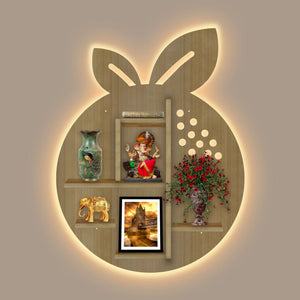 Orange Fruit Shape Wooden LED Light Wall Shelf with Oak Finish