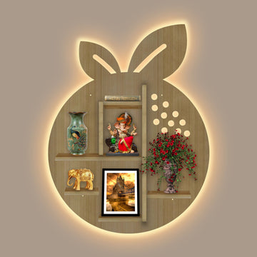 Orange Fruit Shape Wooden LED Light Wall Shelf with Oak Finish