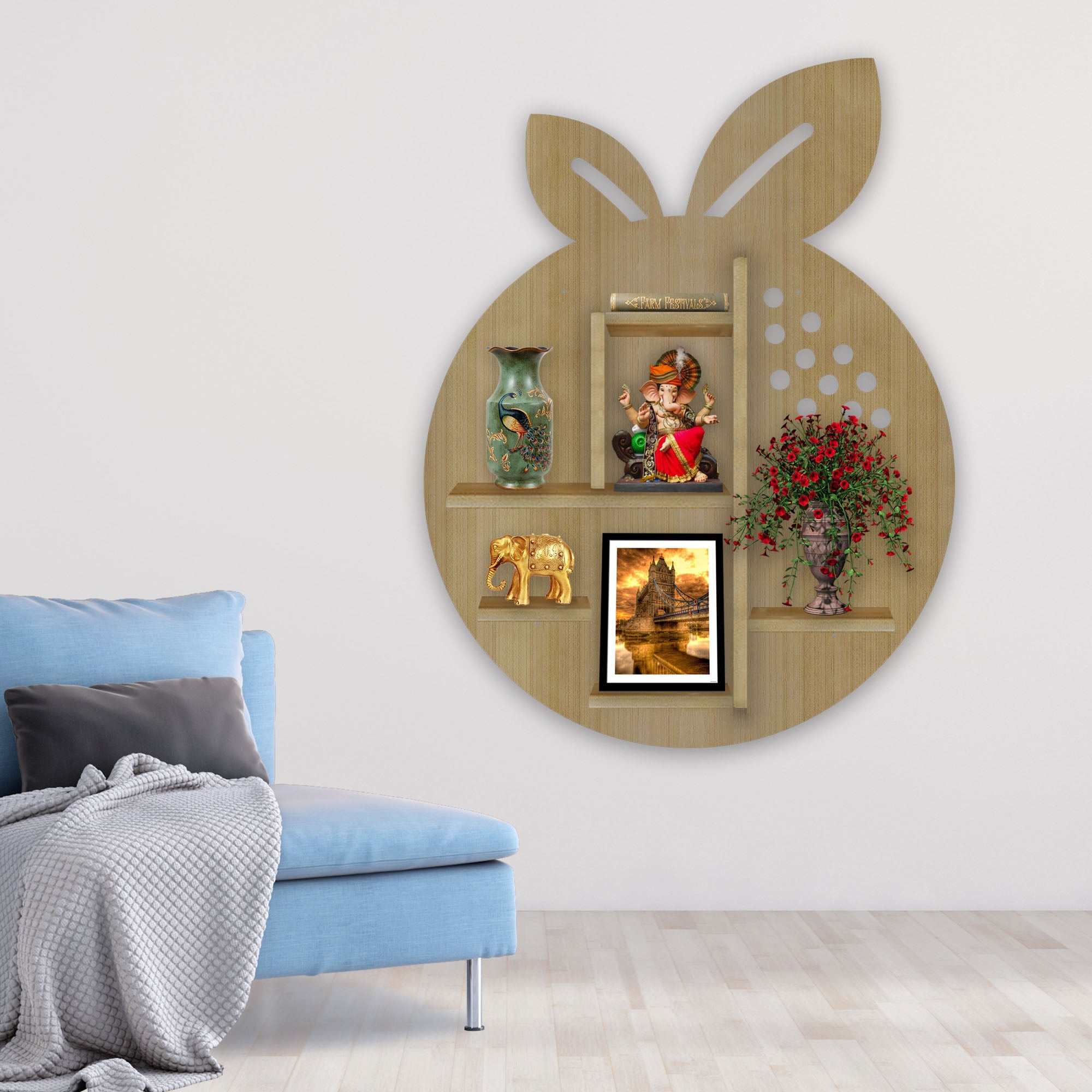 Orange Fruit Shape Wooden LED Light Wall Shelf 