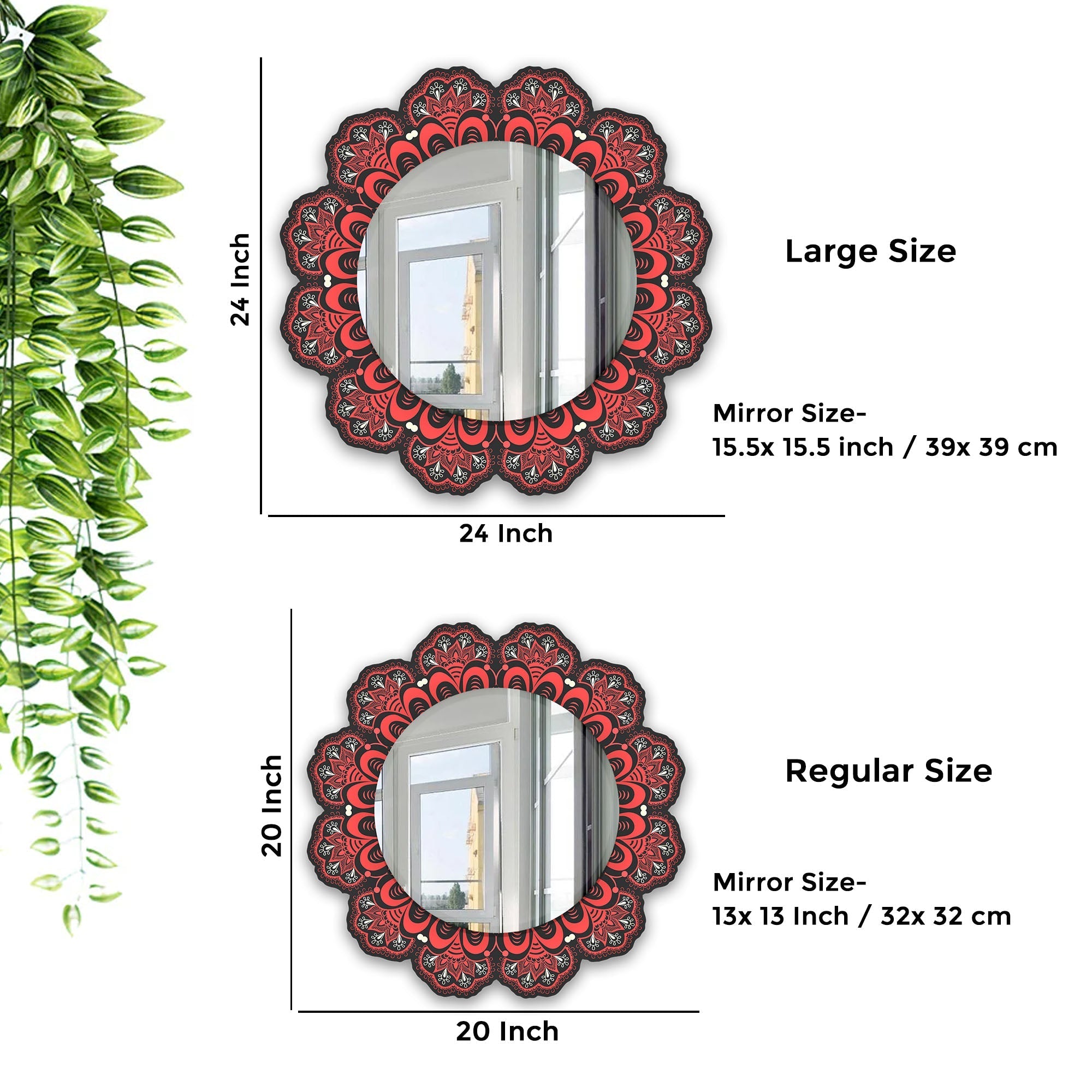Red Flower Shape Printed Wall Mirror