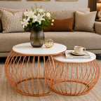 Ornate Round Copper Coffee Table Set of 2