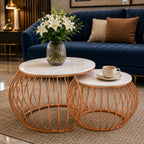Ornate Round Copper Coffee Table Set of 2