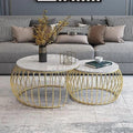 Ornate Rounded Metallic Marble Nested Coffee Table Set of 2