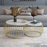 Ornate Rounded Metallic Marble Nested Coffee Table Set of 2