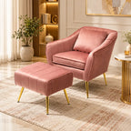 Peach Fluffy Super Comfy Luxury Velvet Accent Chair with Footrest