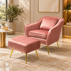 Peach Fluffy Super Comfy Luxury Velvet Accent Chair with Footrest