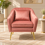 Peach Fluffy Super Comfy Luxury Velvet Accent Chair with Footrest