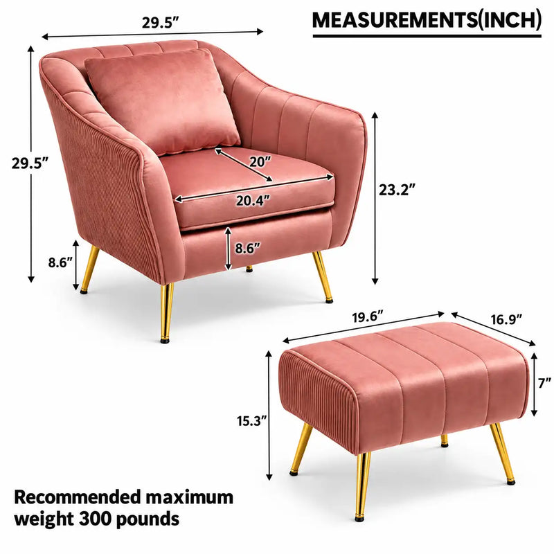 Peach Fluffy Super Comfy Luxury Velvet Accent Chair with Footrest