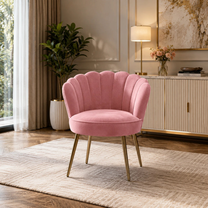 Pink Crafted Shell Designer Accent Armchair