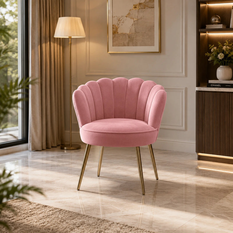 Pink Crafted Shell Designer Accent Armchair