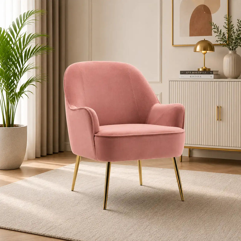 Pink Modern Cushiony Luxury Velvet  Sofa Lounge Chair