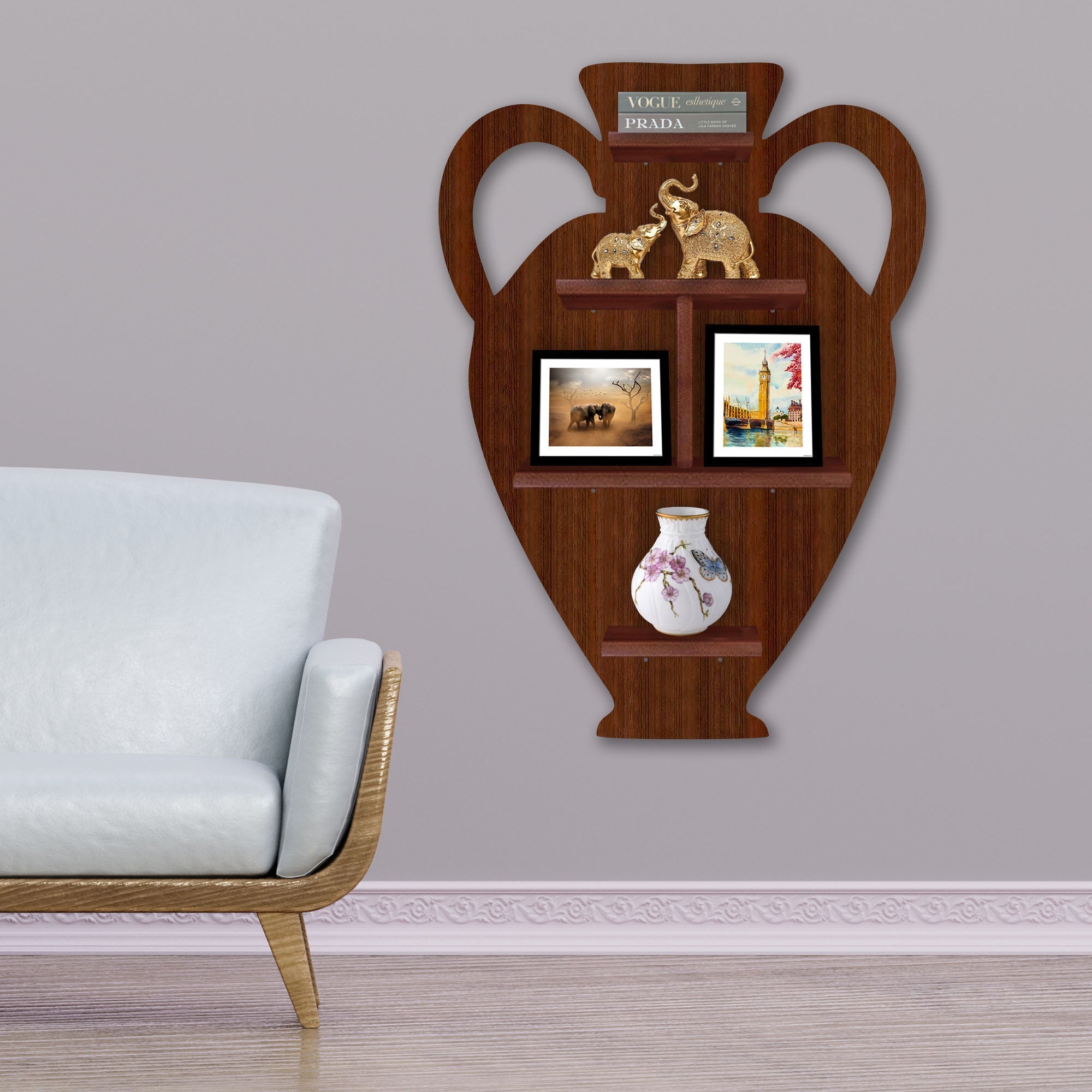 Pitcher Shape Wooden LED Light Wall Shelf