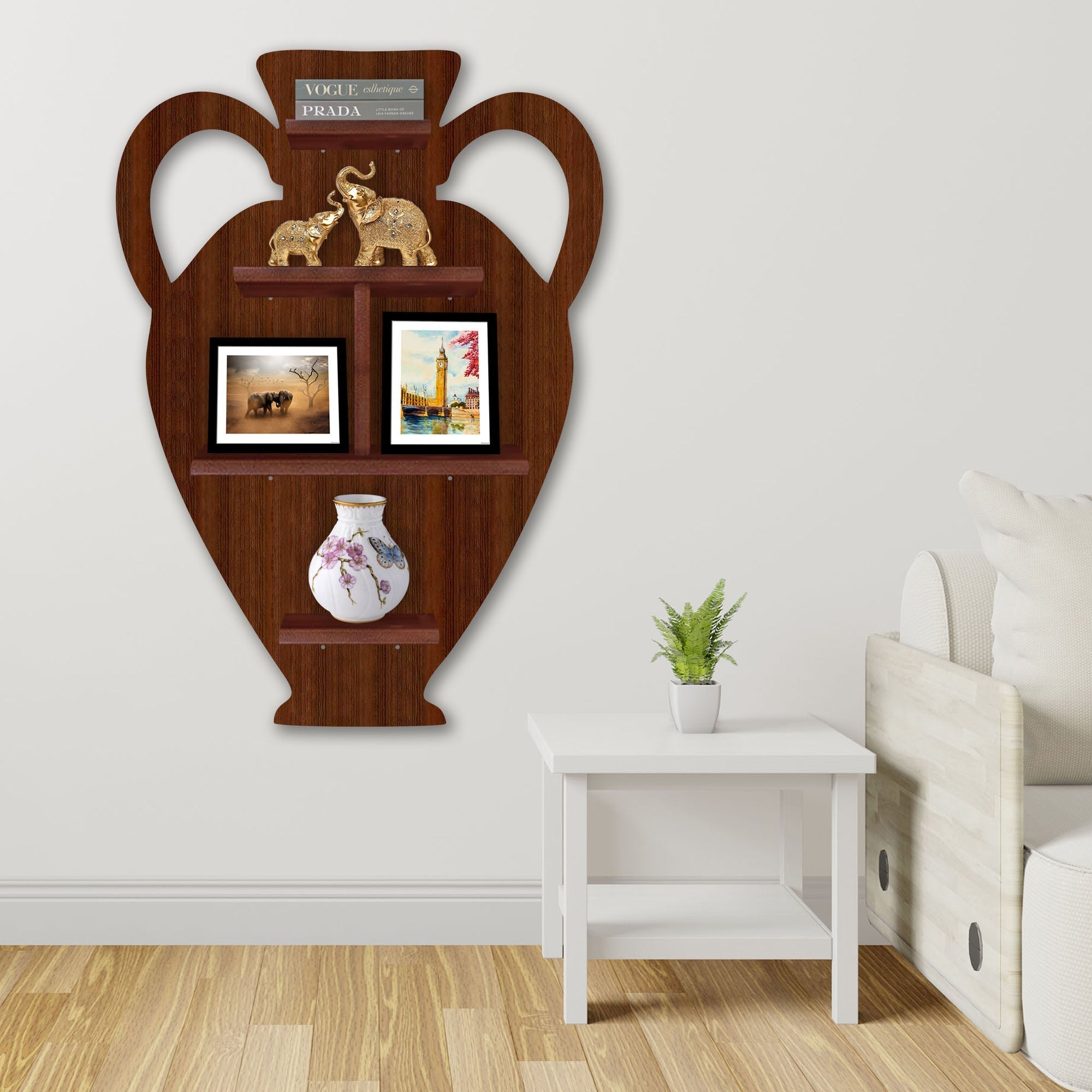  Wooden LED Light Wall Shelf with Walnut Finish