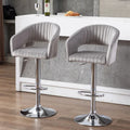 Plush Feel Grey Velvet Adjustable Bar Stool