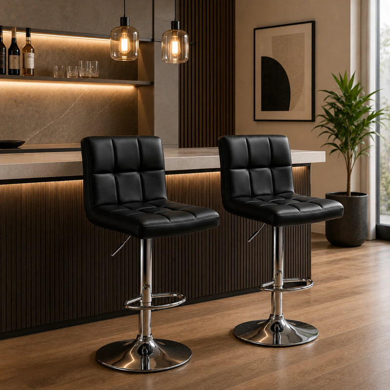 Plush Leatherette Black Bar Stool / Long Chair