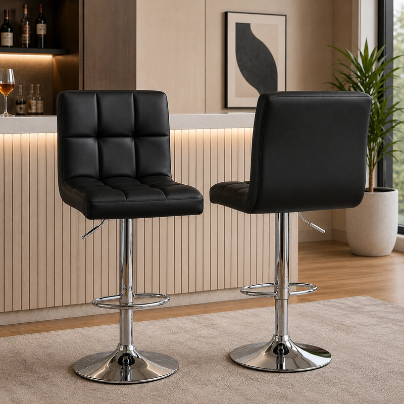 Plush Leatherette Black Bar Stool / Long Chair