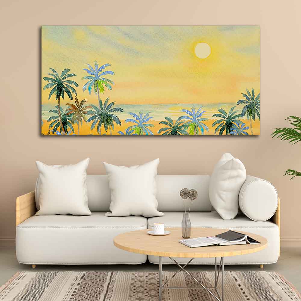 Canvas Wall Painting of Palm Trees on Beach