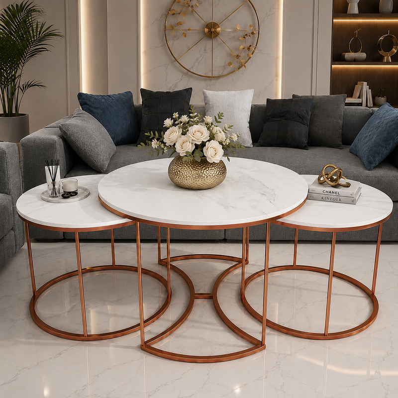 Premium Copper Nesting Trio Tables Set of 3
