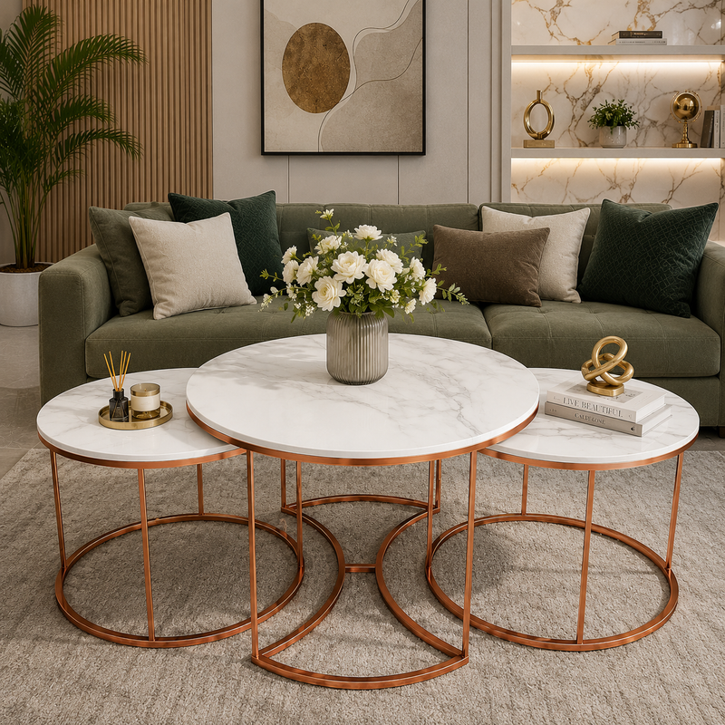 Premium Copper Nesting Trio Tables Set of 3