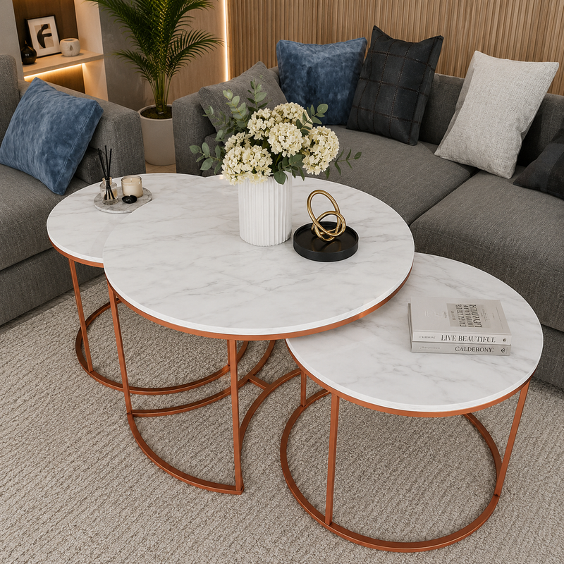 Premium Copper Nesting Trio Tables Set of 3